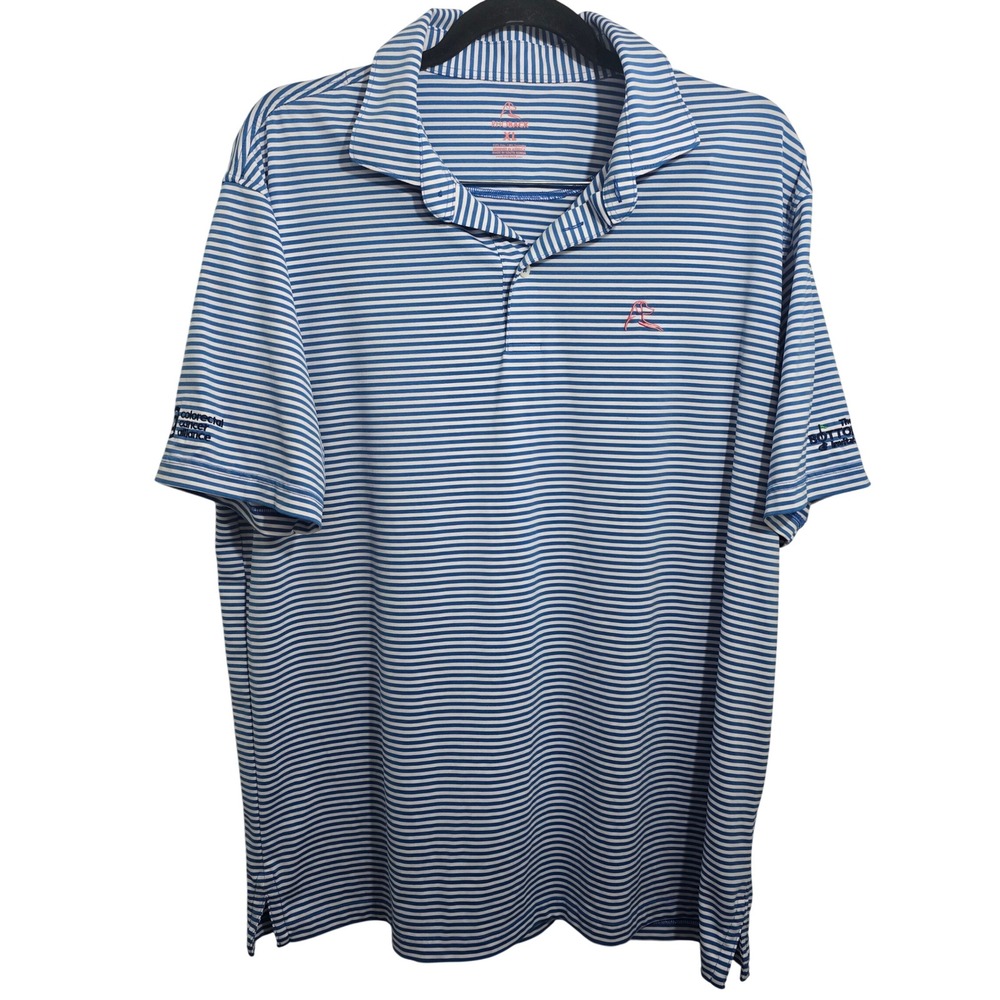 Rhoback Mens XL Blue White Striped‎ Performance Golf Polo Shirt PP0043E